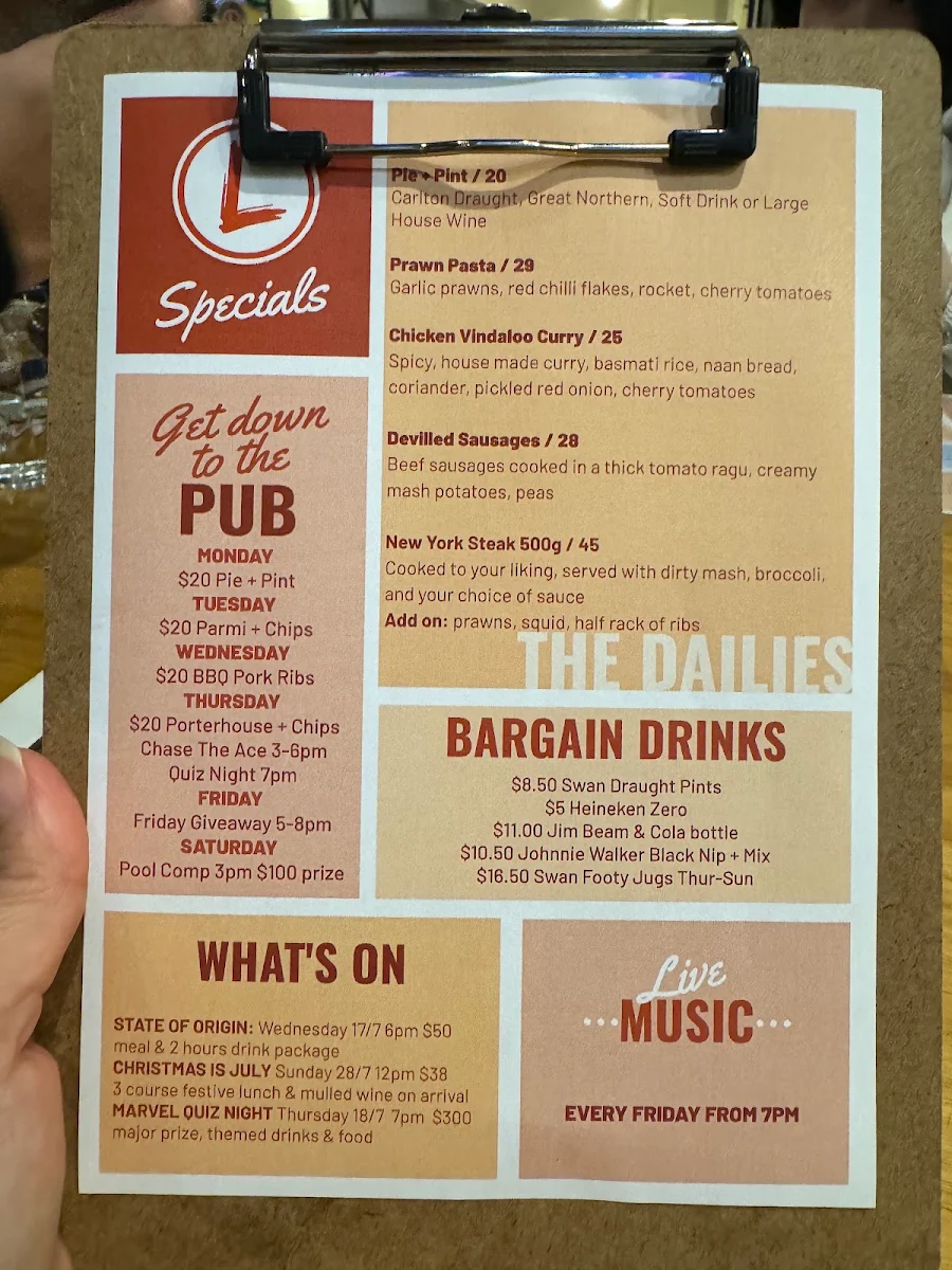 Menu, Lakers Tavern