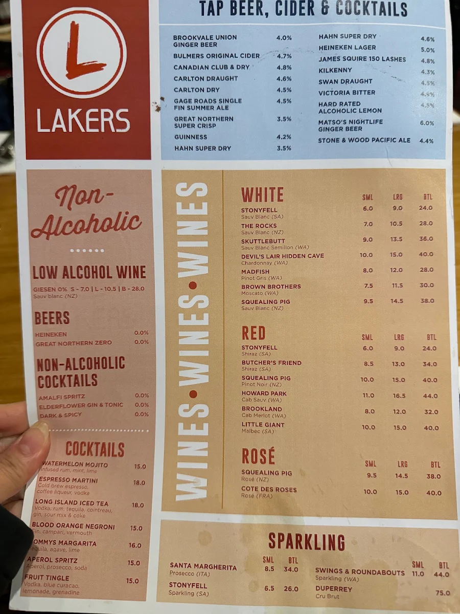 Menu, Lakers Tavern