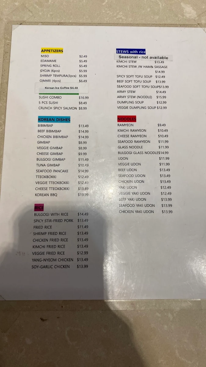 Menu, Sushi & Bbbop