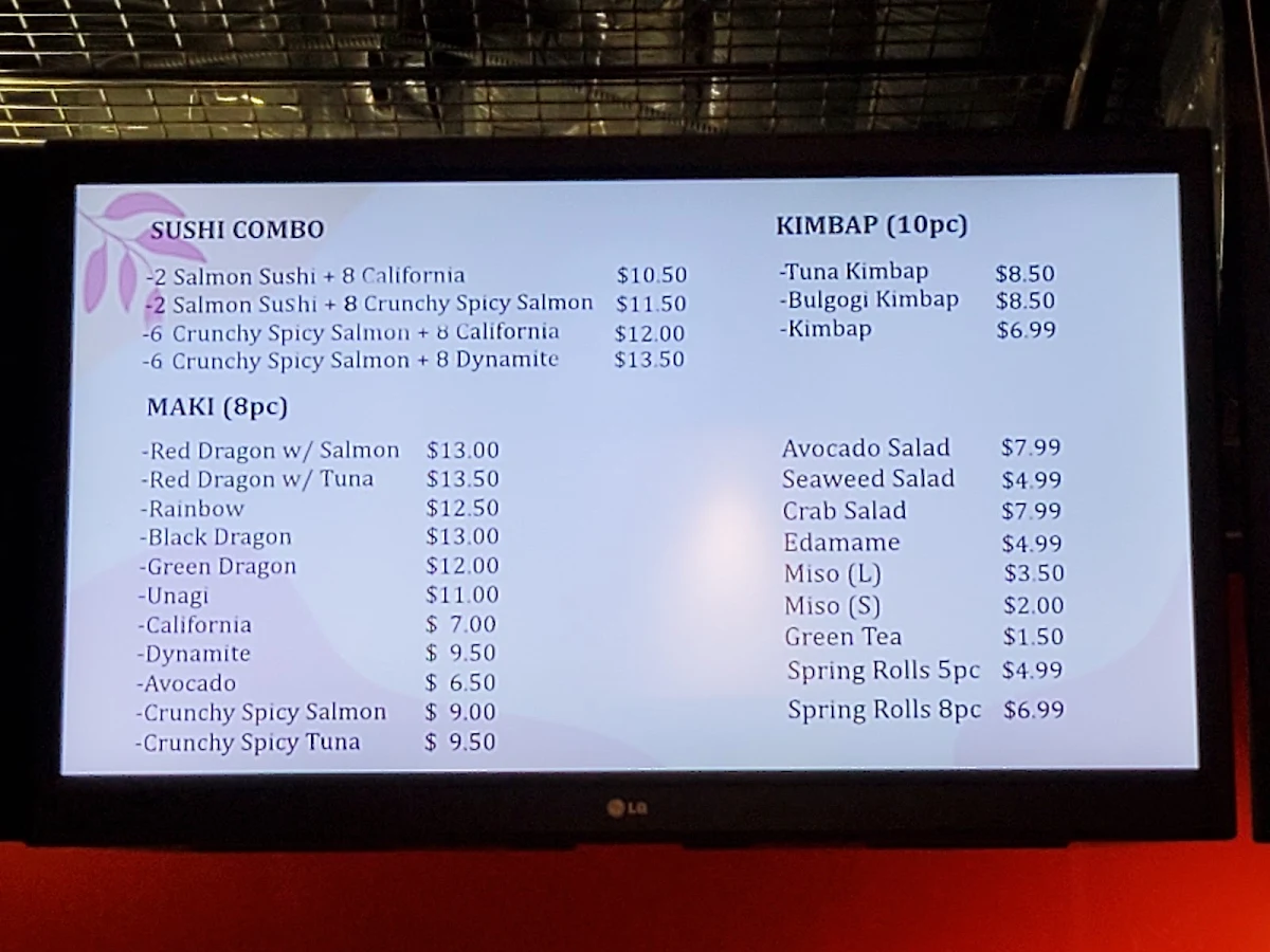 Menu, Sushi & Bbbop