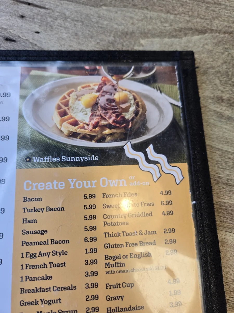 Menu, Sunnyside Grill