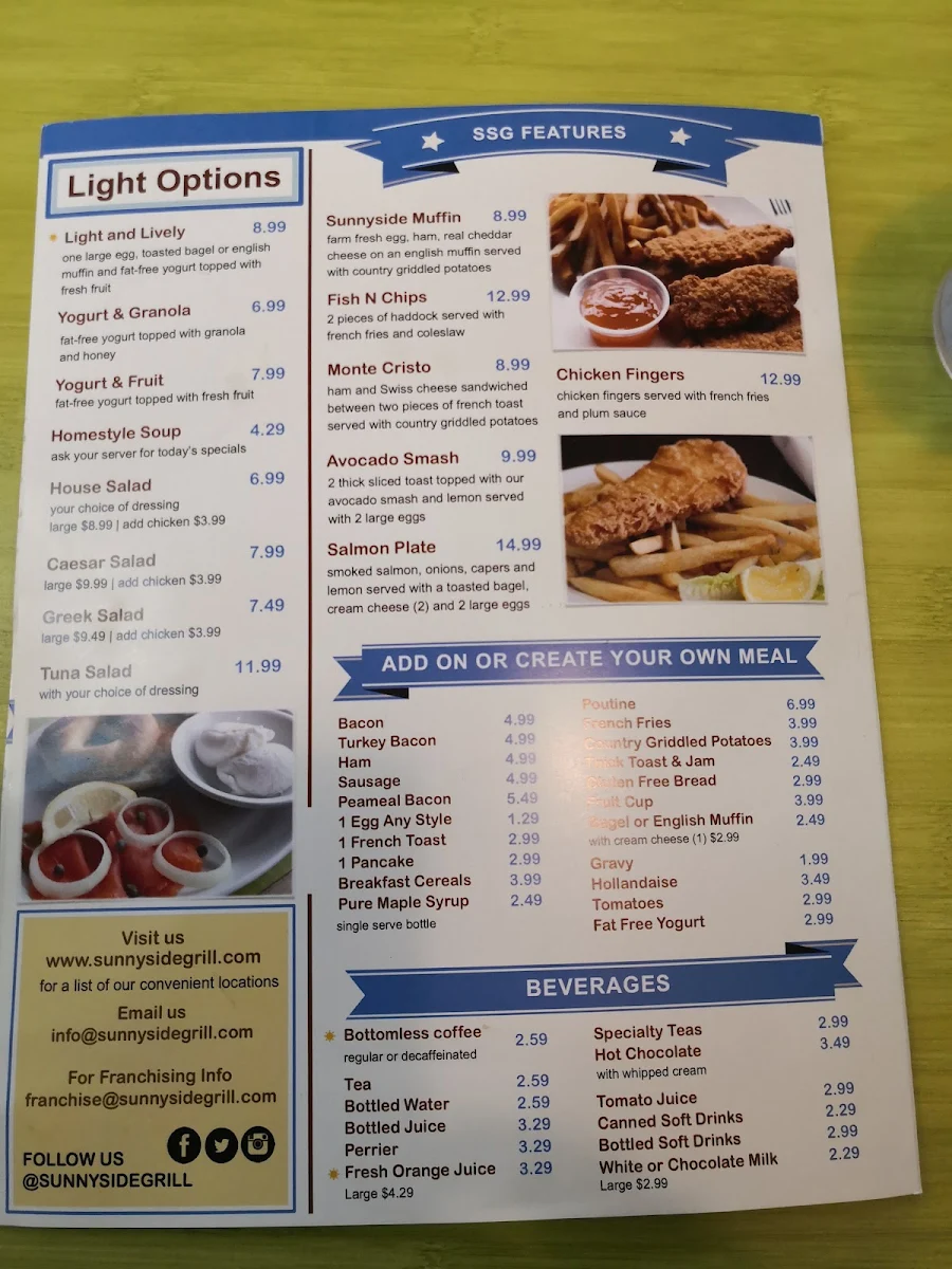 Menu, Sunnyside Grill