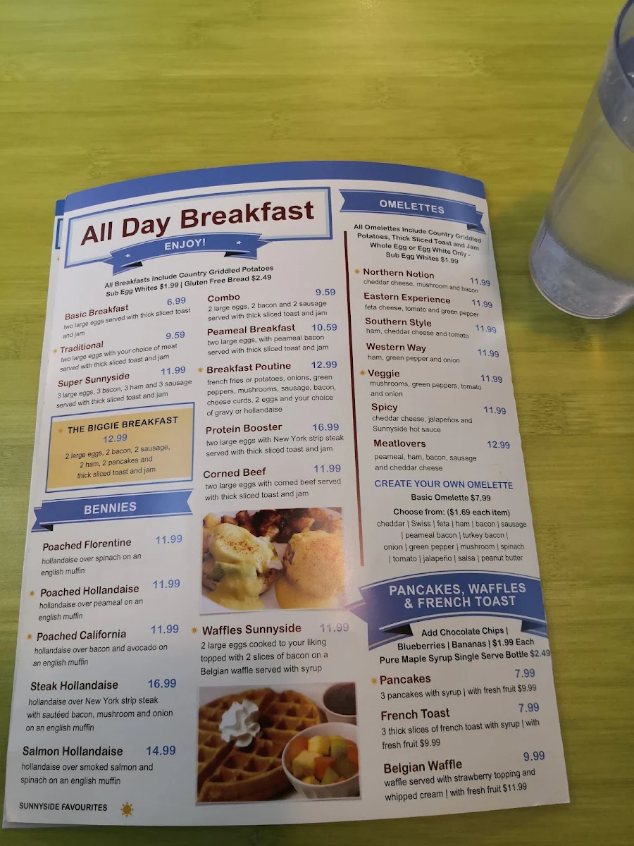 Menu, Sunnyside Grill