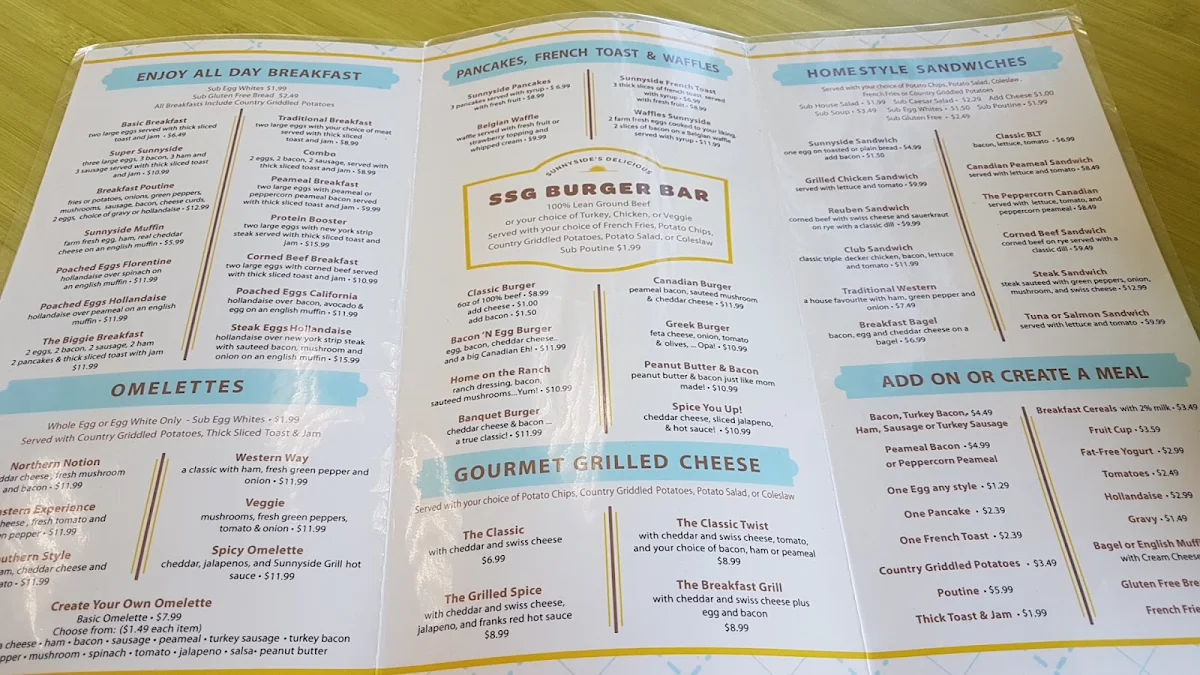 Menu, Sunnyside Grill