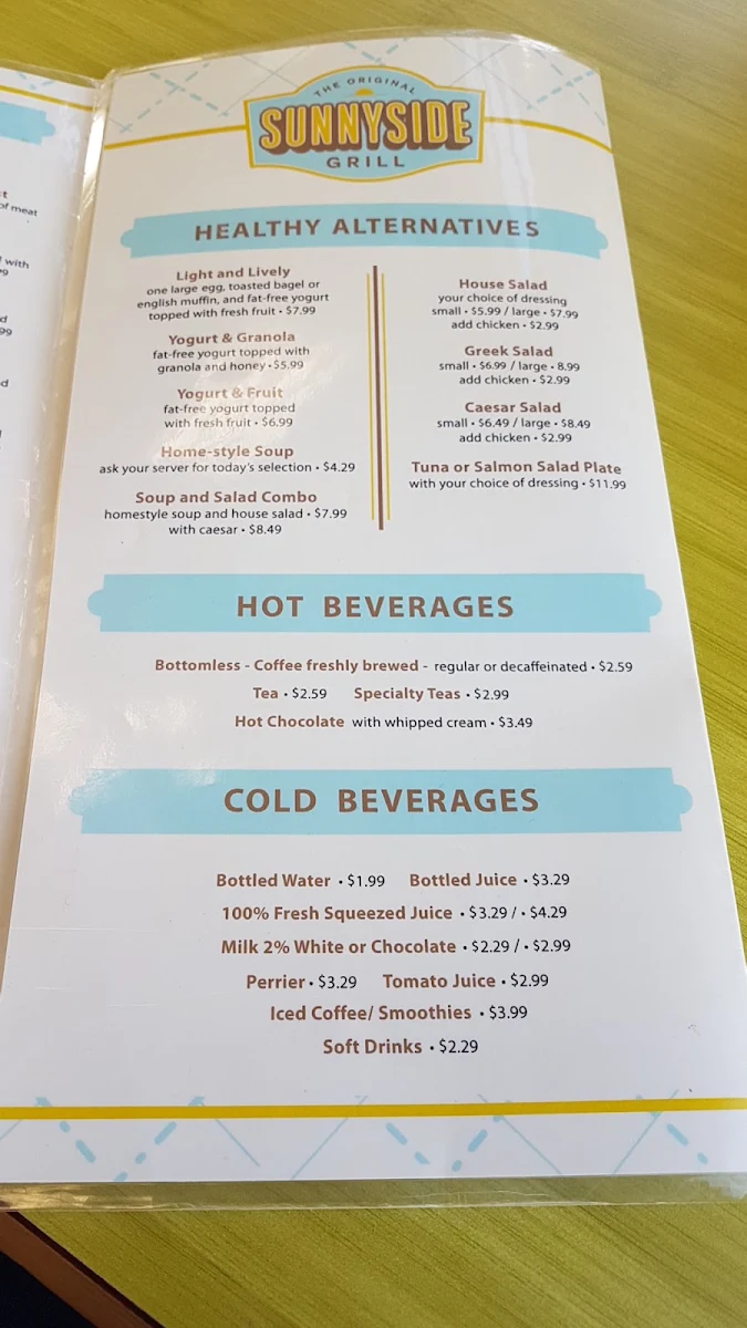 Menu, Sunnyside Grill
