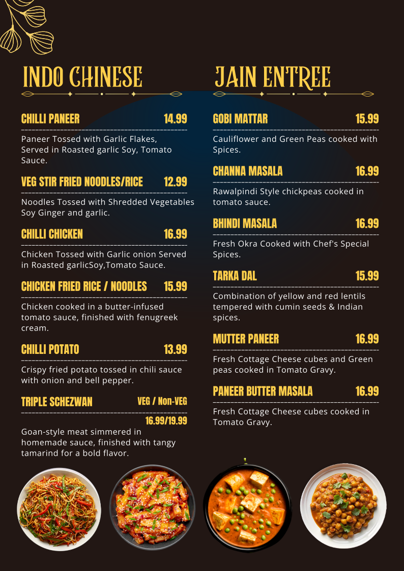 Menu, Saffron Indian Bistro