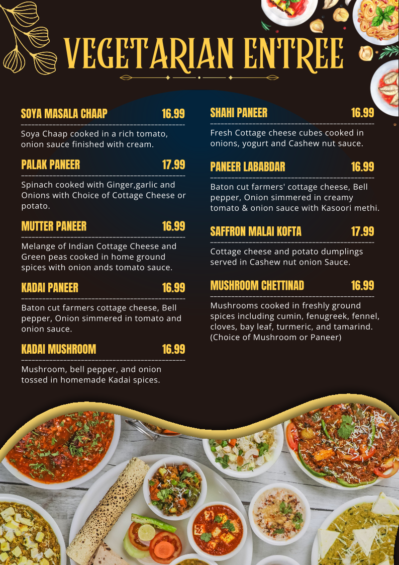 Menu, Saffron Indian Bistro