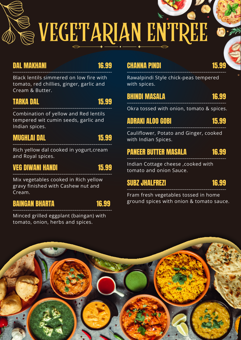 Menu, Saffron Indian Bistro