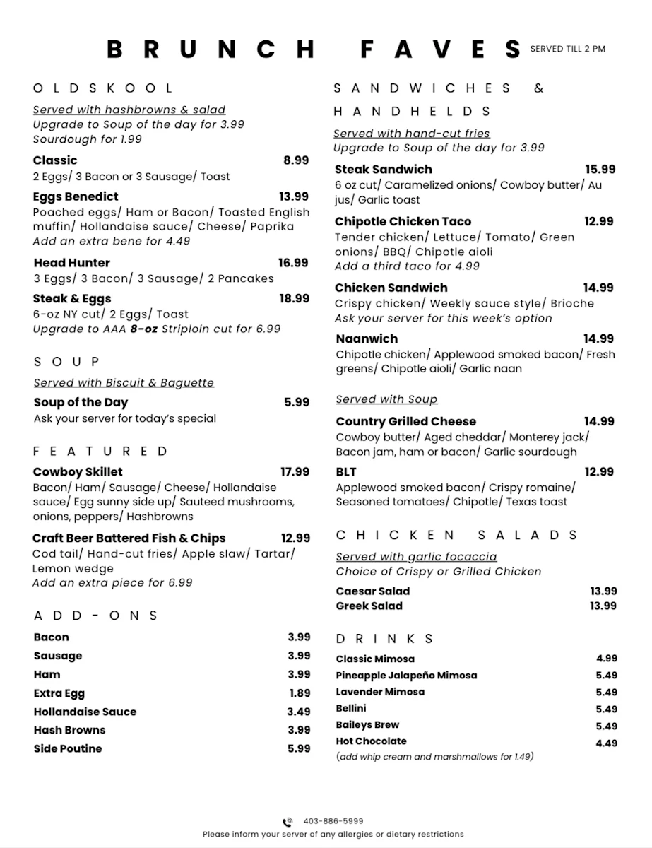 Menu, Country Porch
