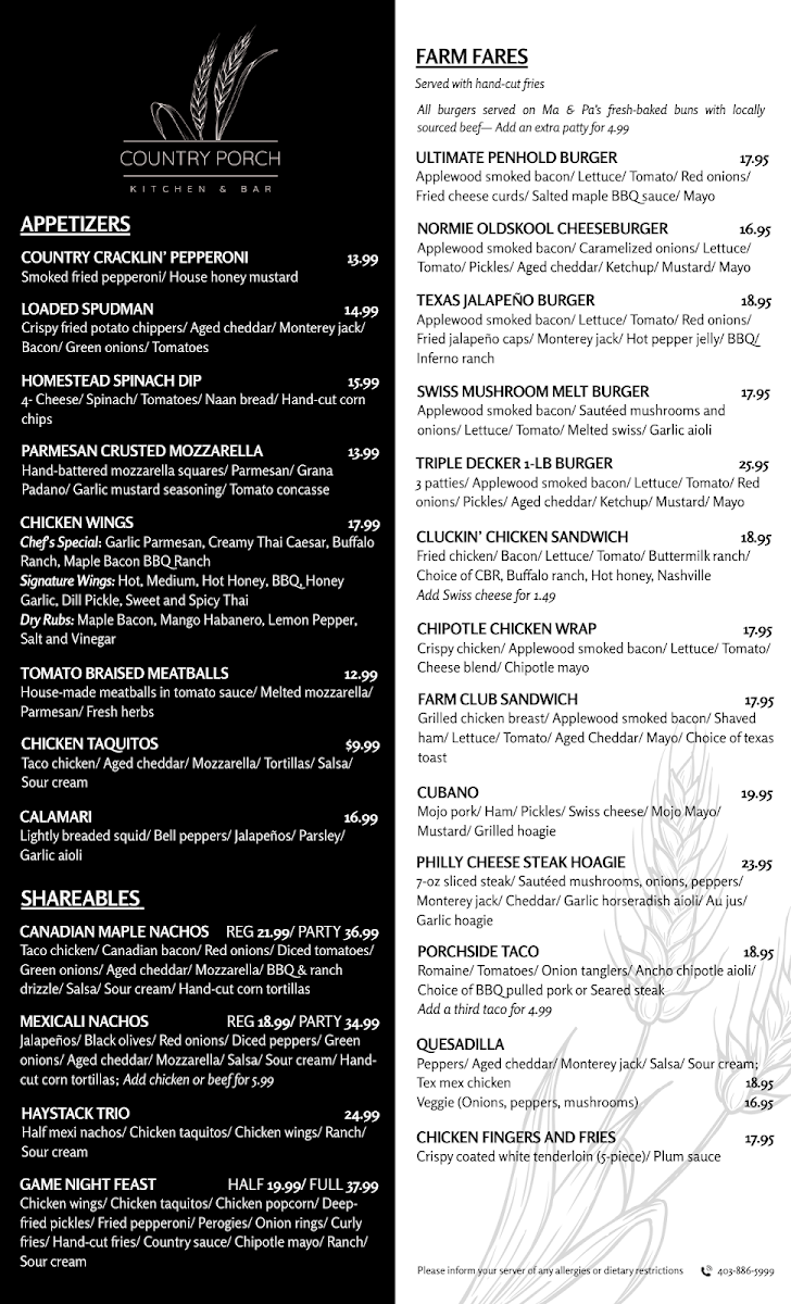 Menu, Country Porch