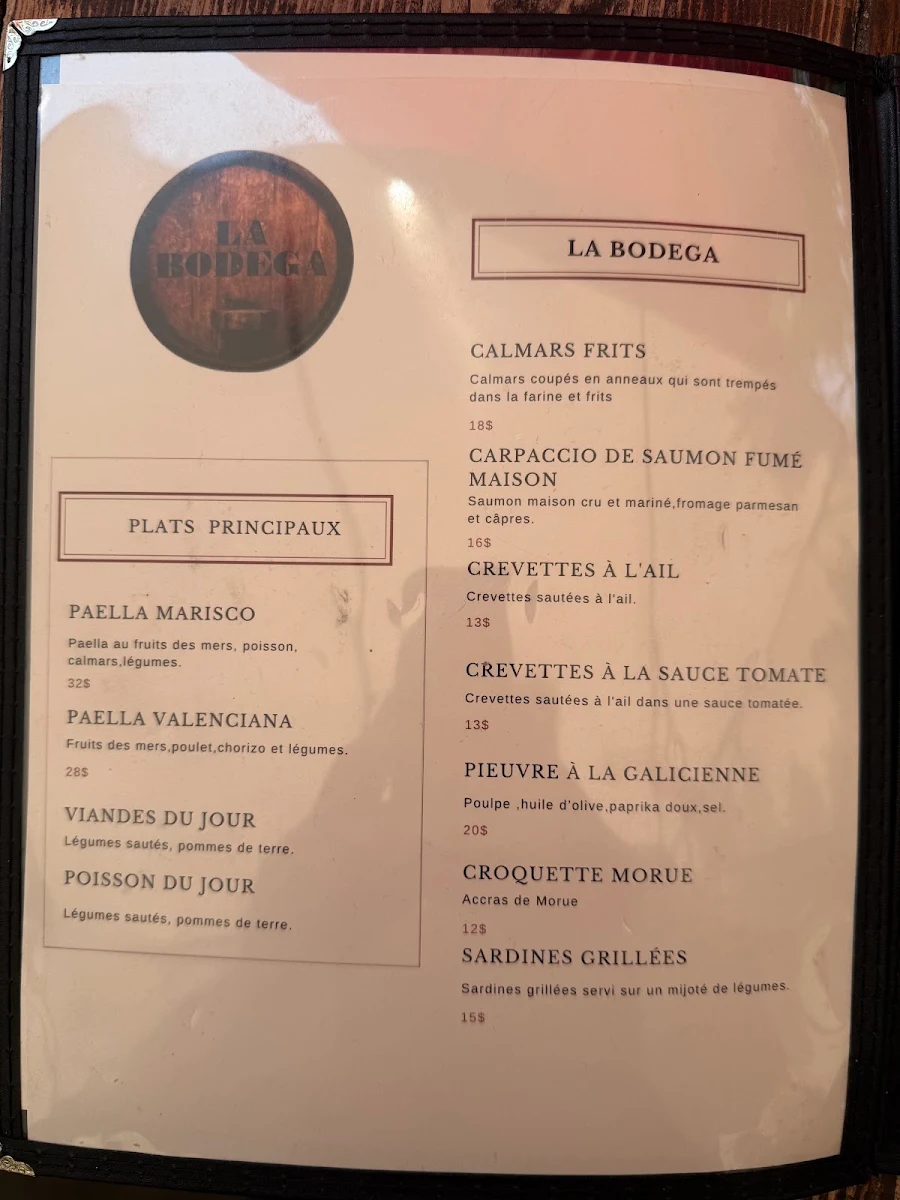 Menu, La Bodega