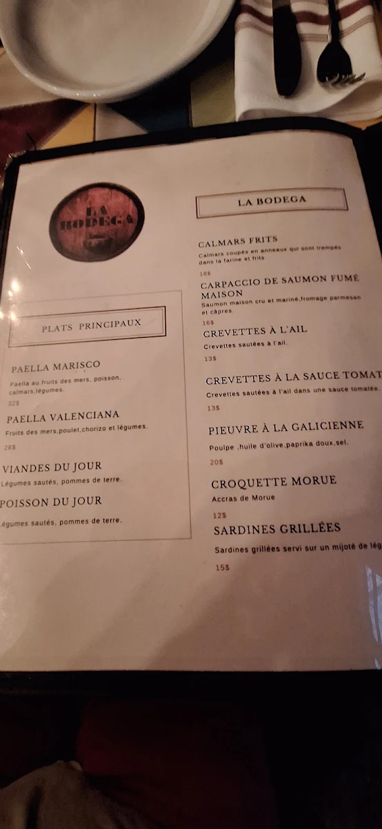 Menu, La Bodega