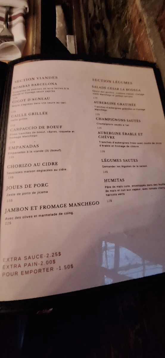 Menu, La Bodega