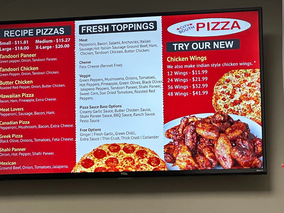 Menu, City South Pizza