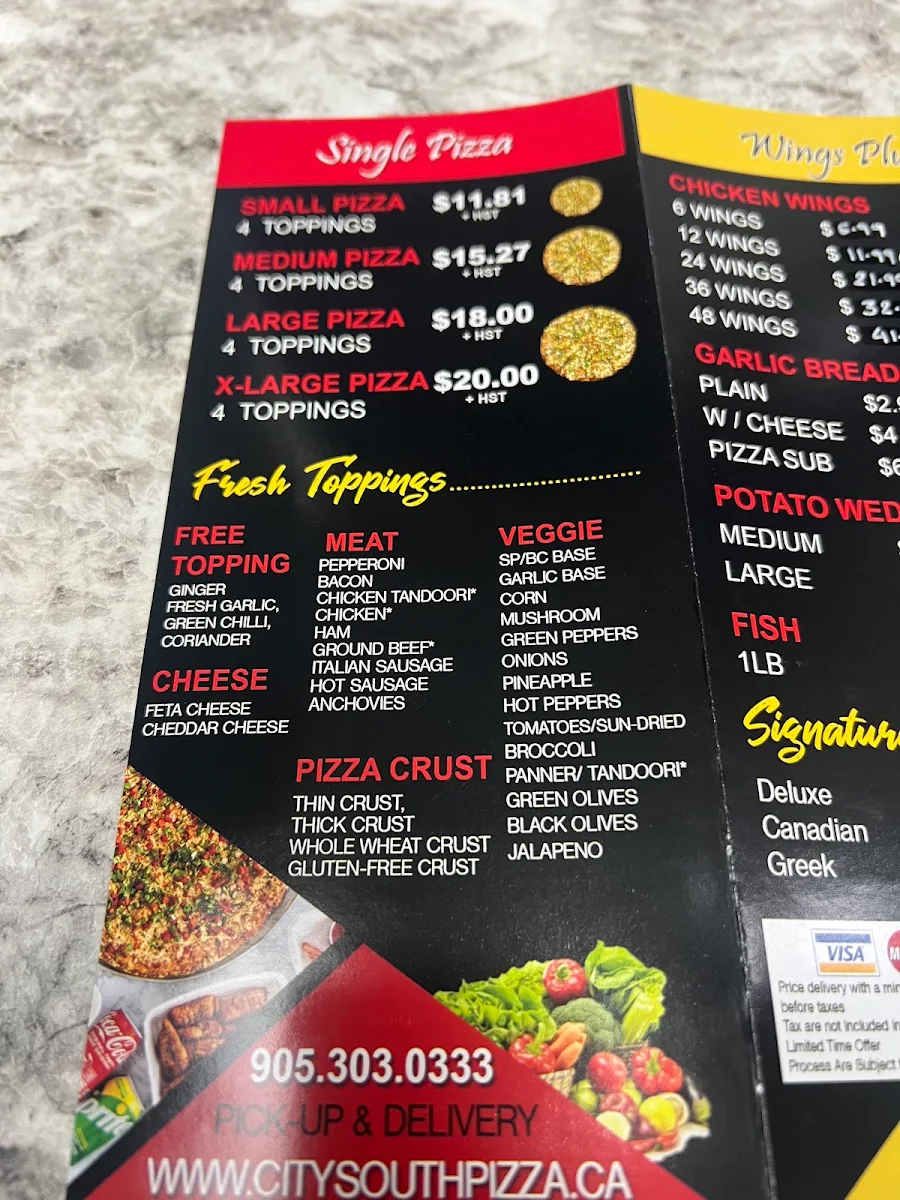 Menu, City South Pizza