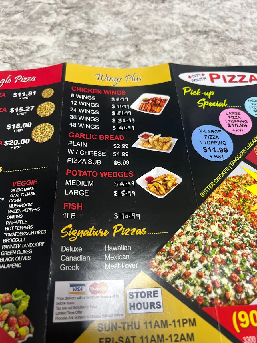 Menu, City South Pizza