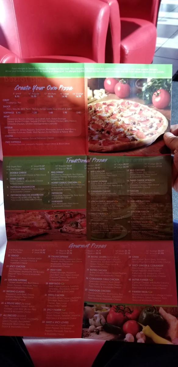 Menu, Red Swan Pizza - Calgary Macleod Trail