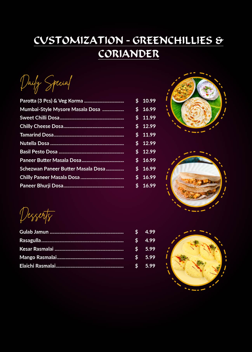 Menu, Dosa Kitchen | South Indian Dosa Restaurant | Scarborough