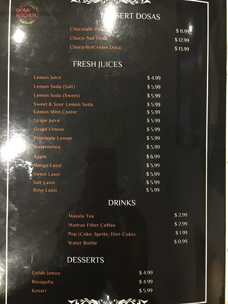 Menu, Dosa Kitchen | South Indian Dosa Restaurant | Scarborough
