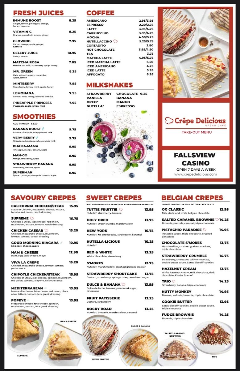 Menu, Crepe Delicious Niagara Falls