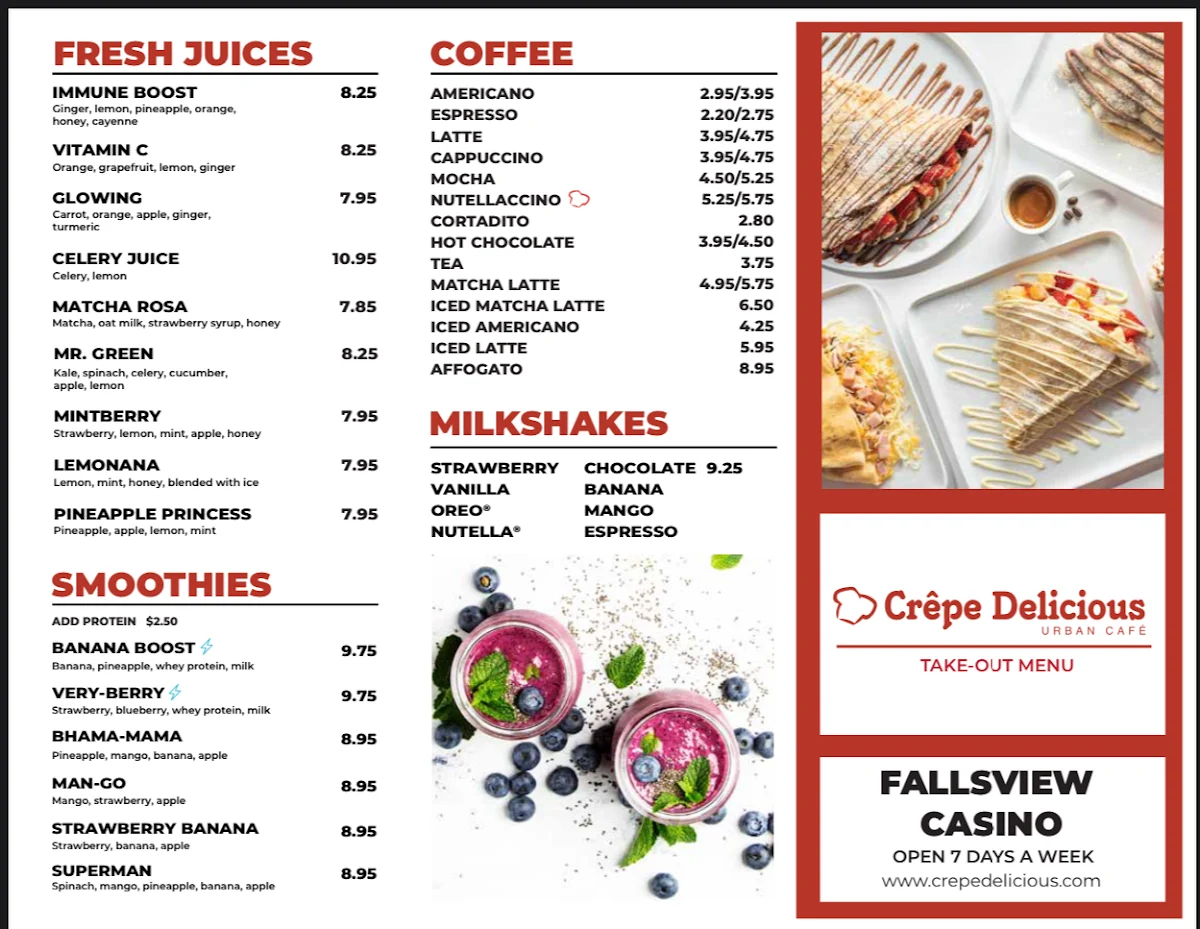 Menu, Crepe Delicious Niagara Falls