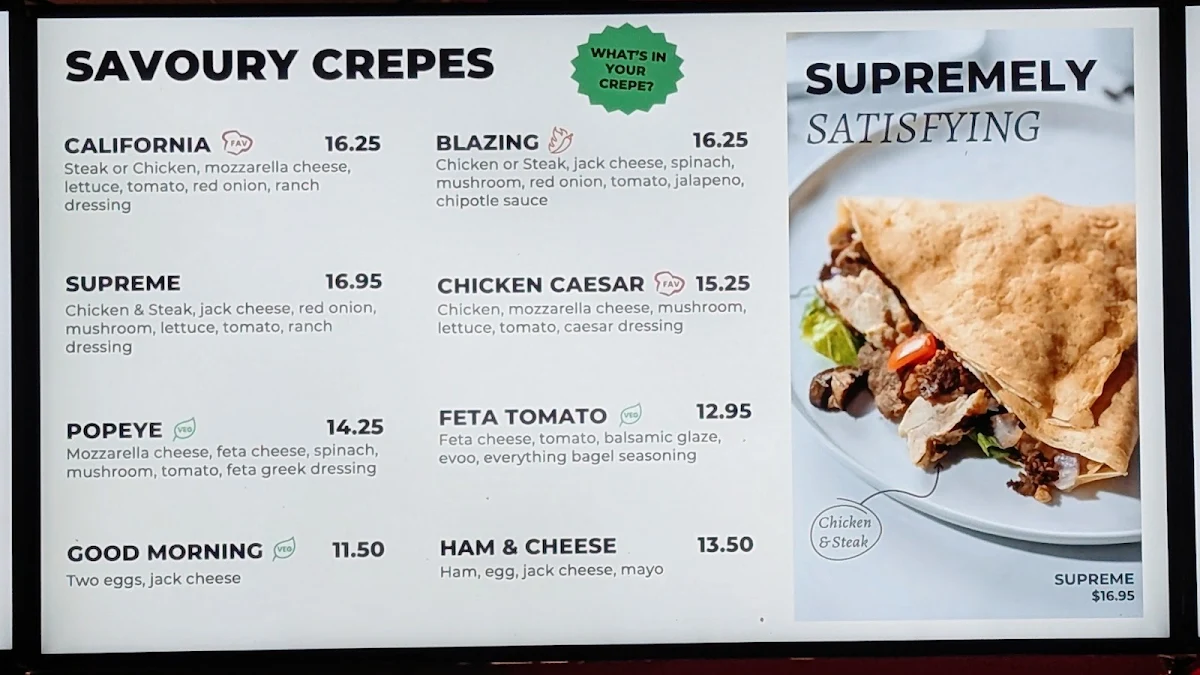 Menu, Crepe Delicious Niagara Falls