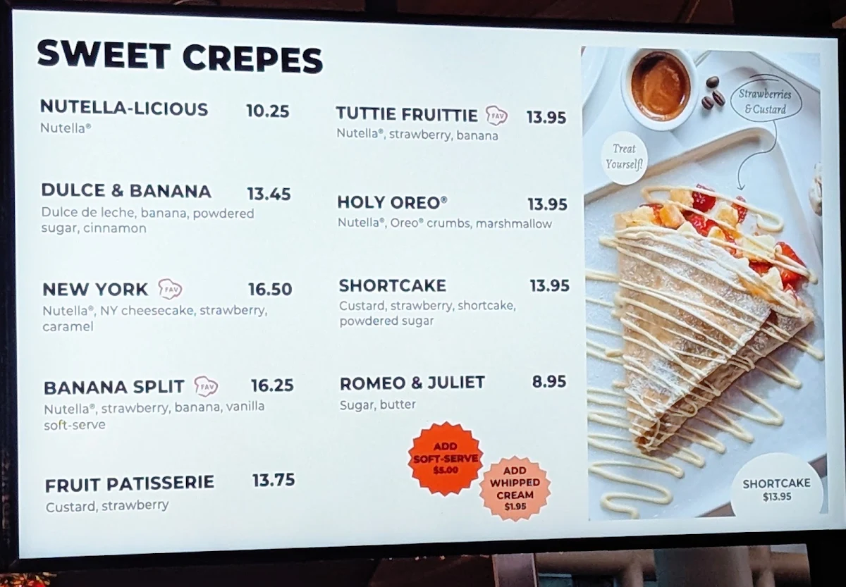 Menu, Crepe Delicious Niagara Falls