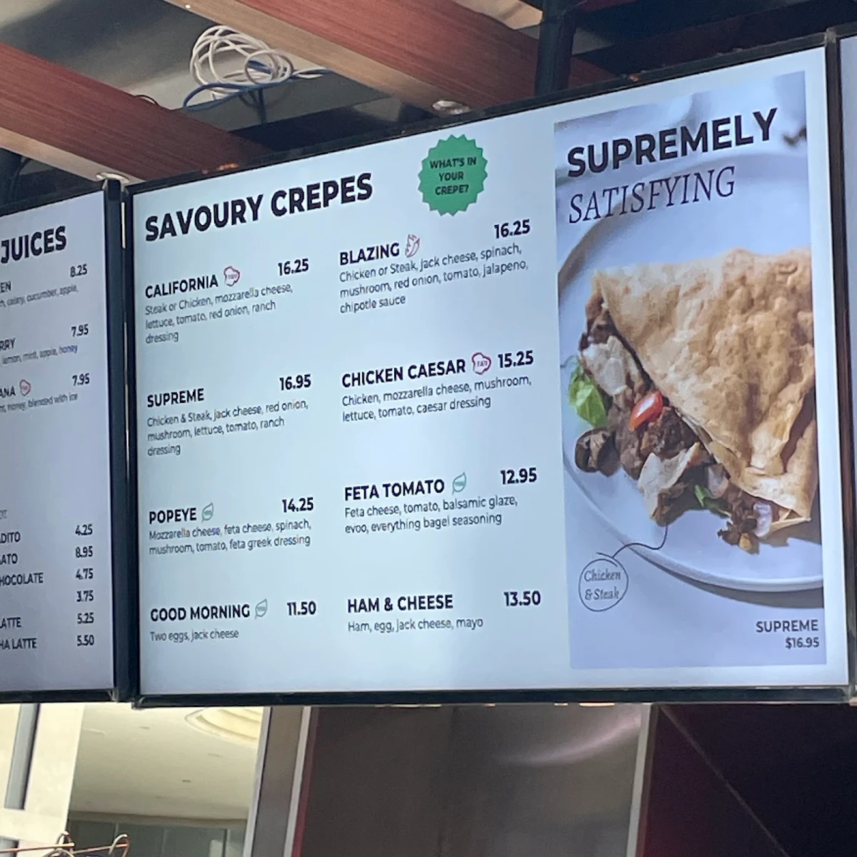 Menu, Crepe Delicious Niagara Falls