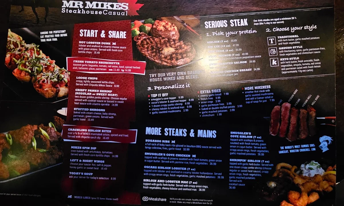 Menu, MR MIKES SteakhouseCasual