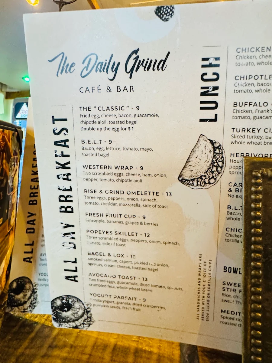 Menu, The Daily Grind Cafe & Bar