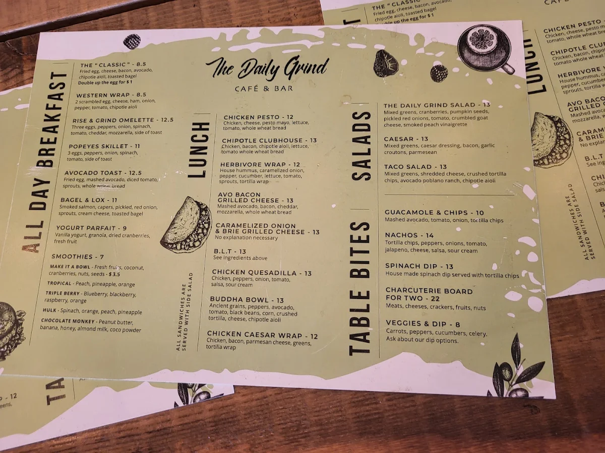 Menu, The Daily Grind Cafe & Bar
