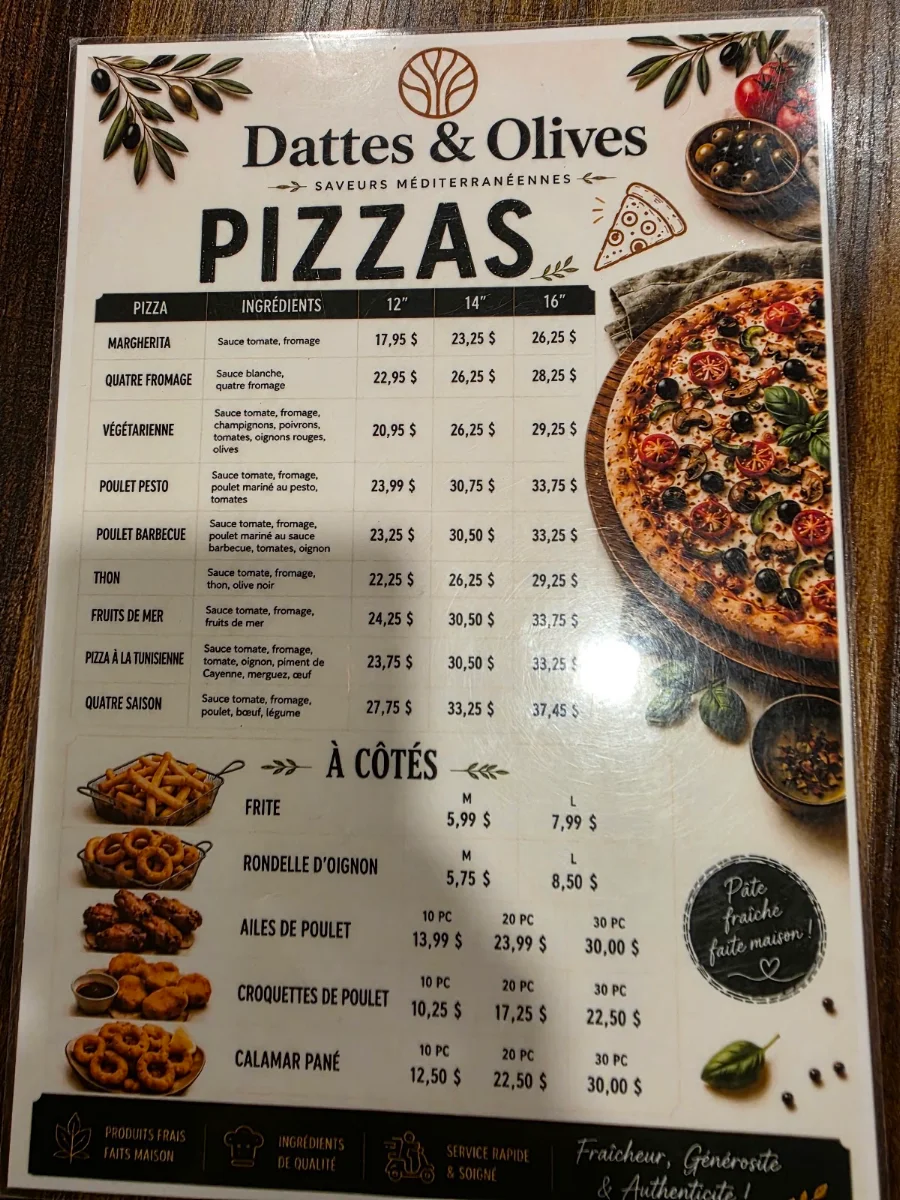 Menu, Restaurant Dattes & Olives