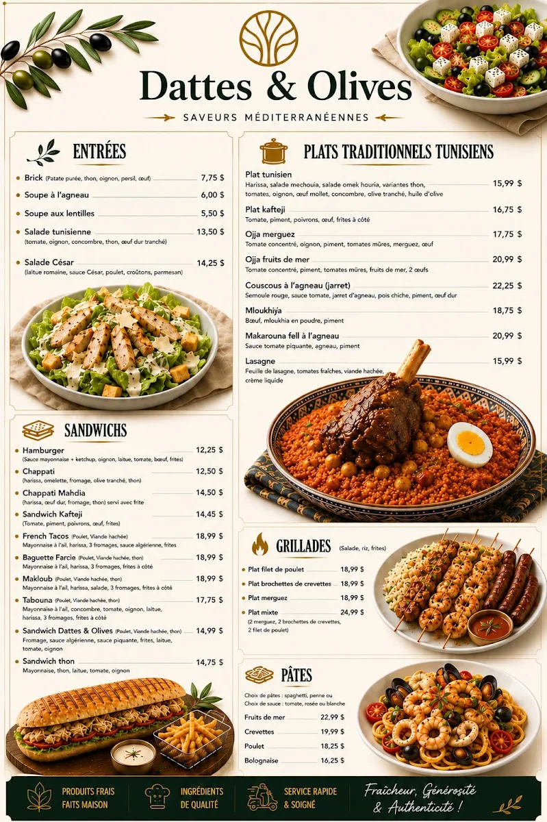 Menu, Restaurant Dattes & Olives
