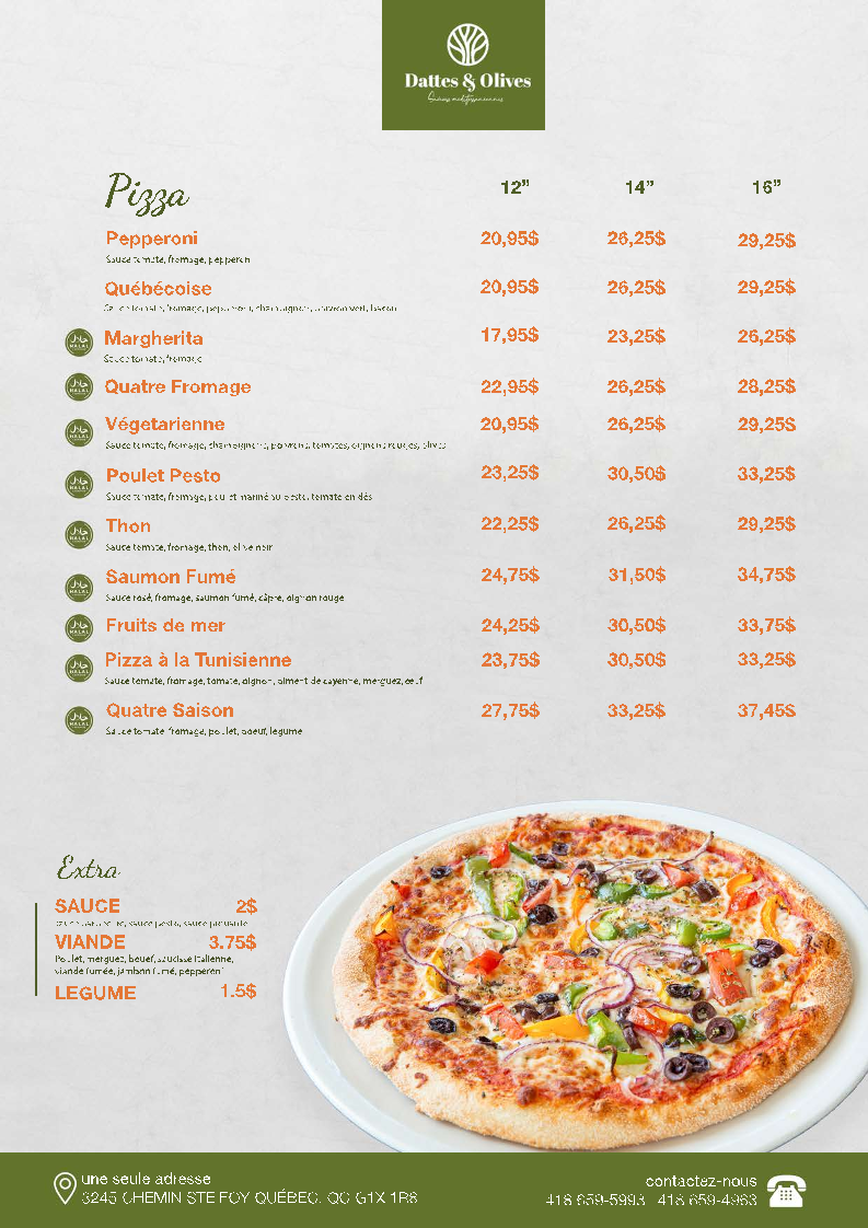 Menu, Restaurant Dattes & Olives