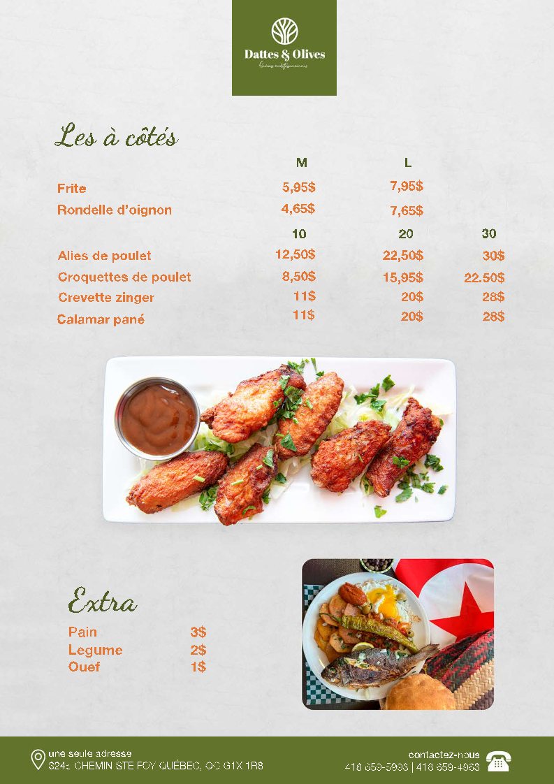Menu, Restaurant Dattes & Olives
