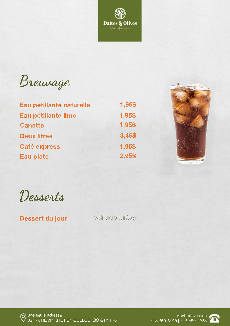 Menu, Restaurant Dattes & Olives