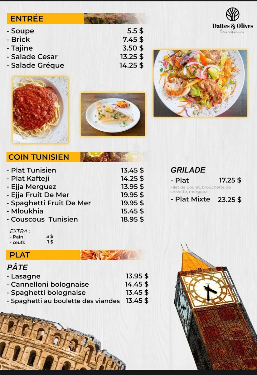 Menu, Restaurant Dattes & Olives