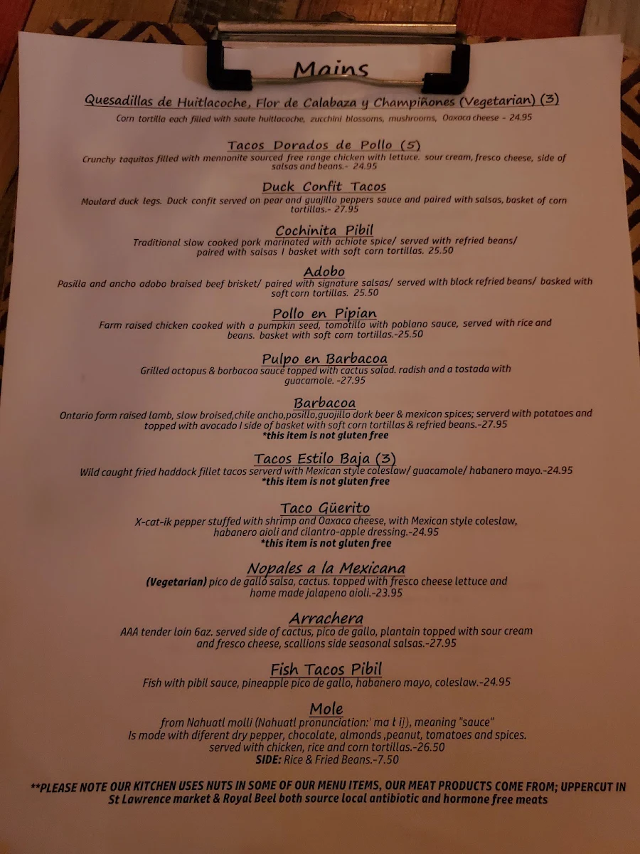 Menu, XOLA
