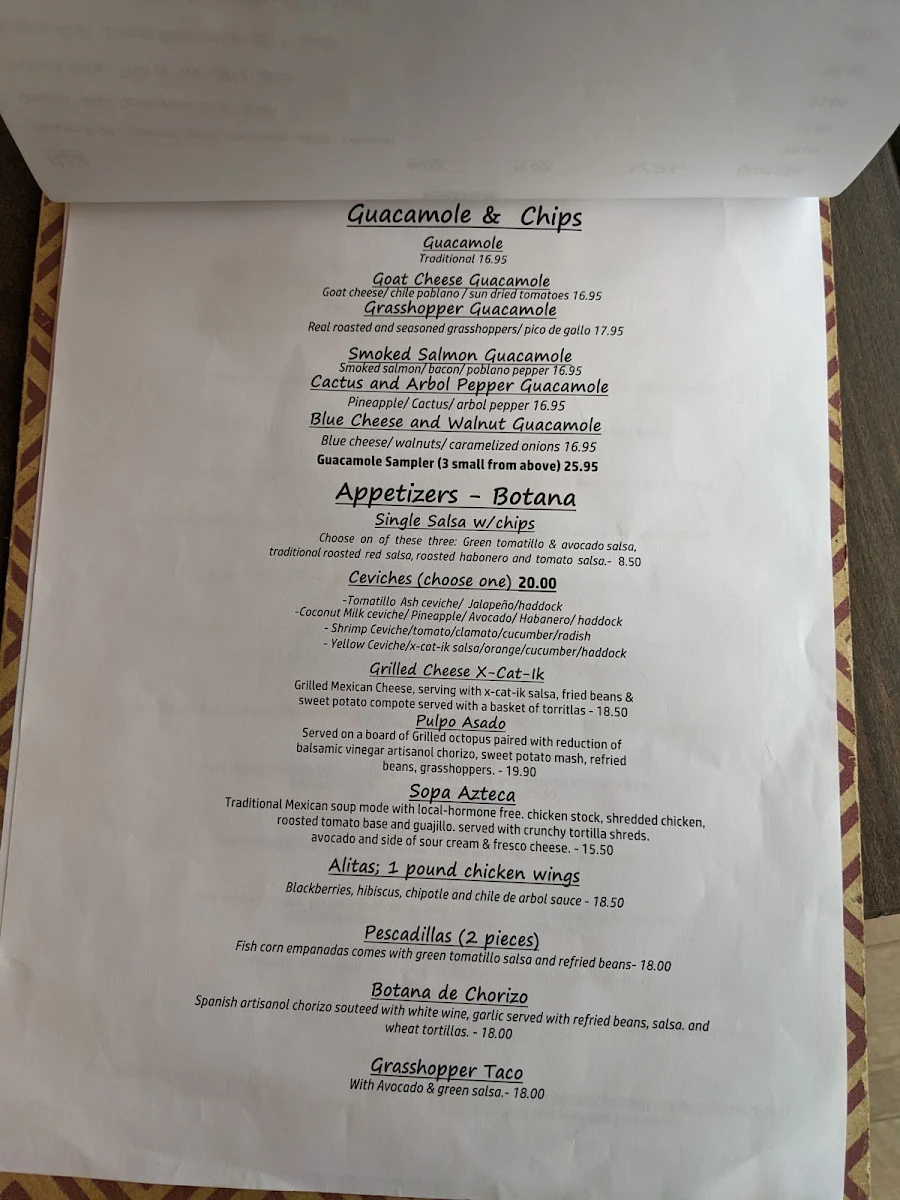 Menu, XOLA