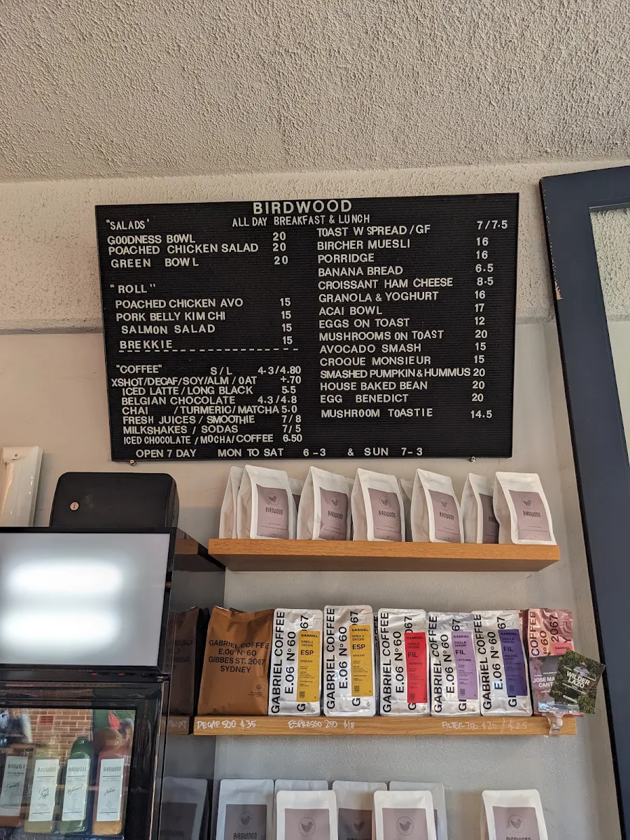 Menu, Birdwood Cafe