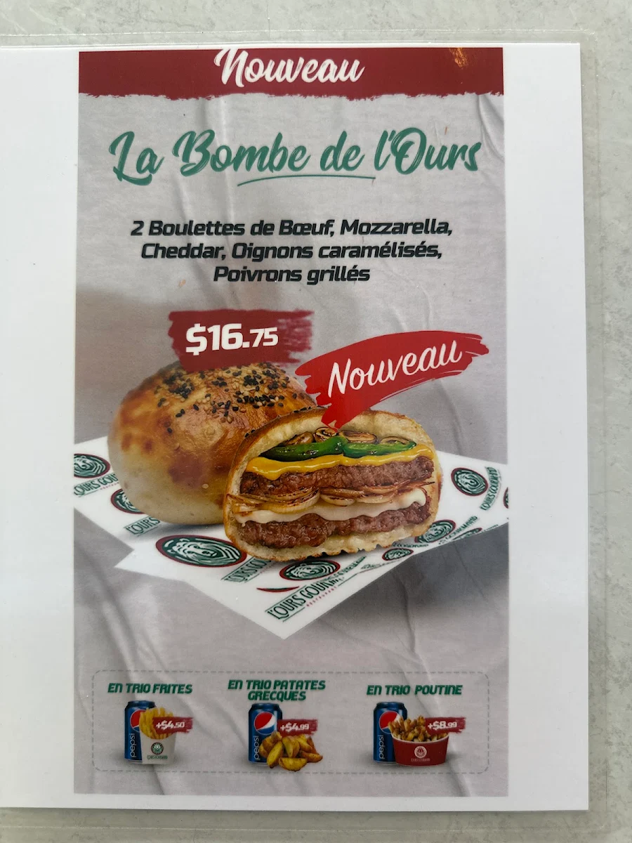 Menu, Restaurant L’Ours Gourmand