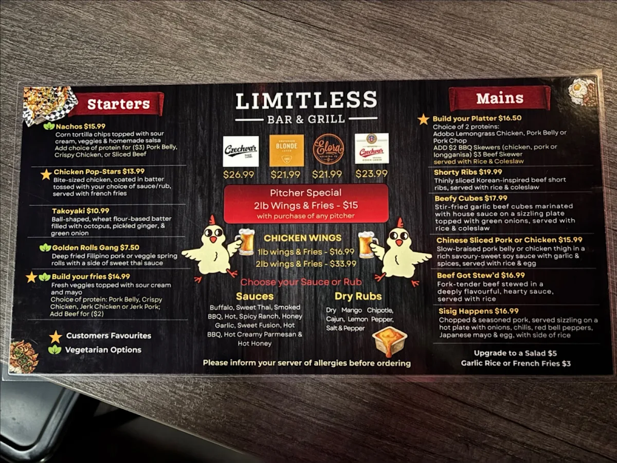 Menu, Limitless Bar & Grill