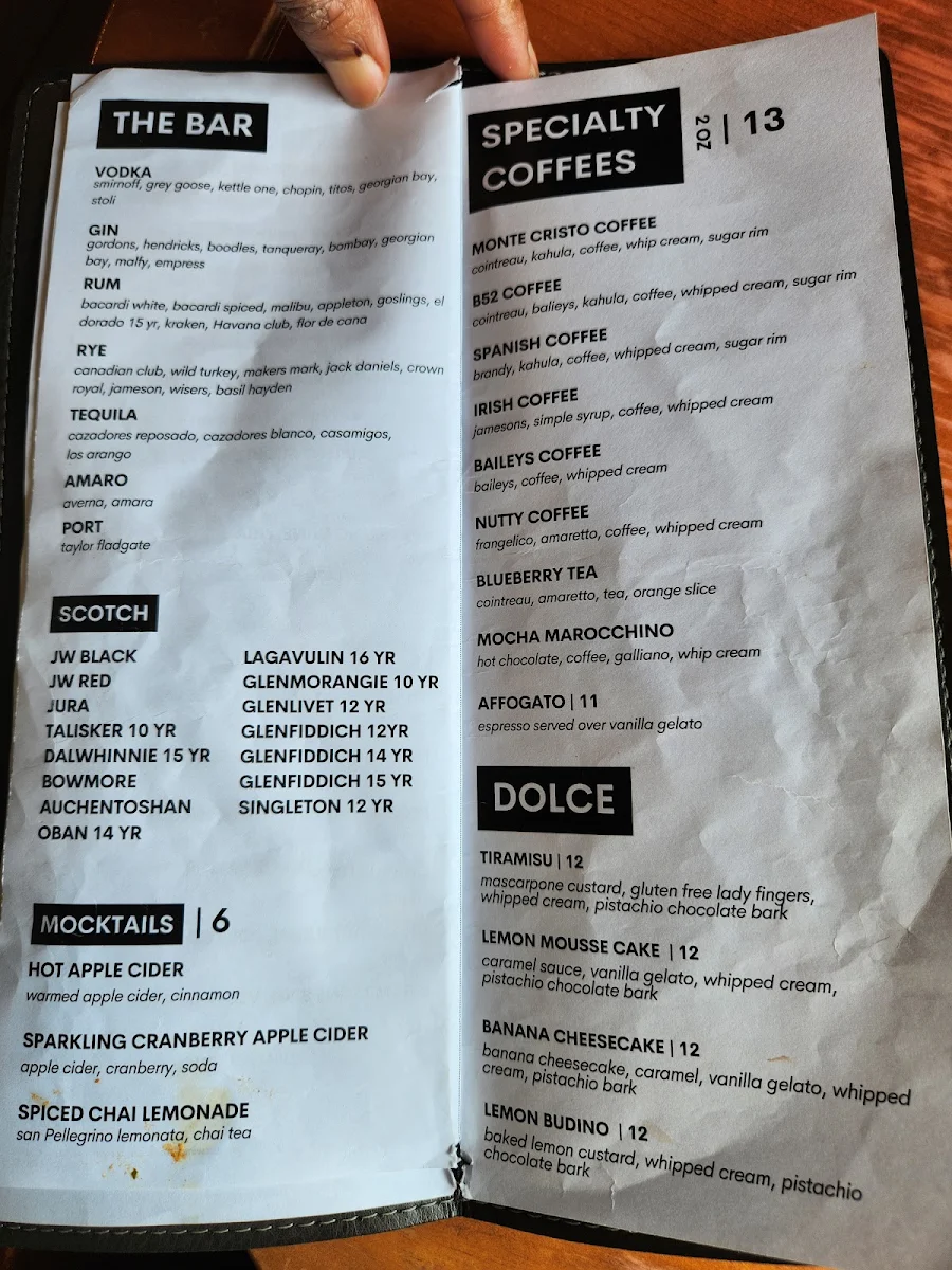 Menu, Trattoria Gusto