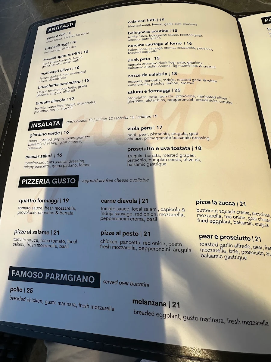 Menu, Trattoria Gusto