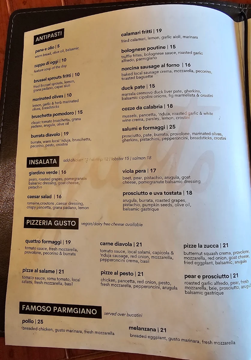 Menu, Trattoria Gusto