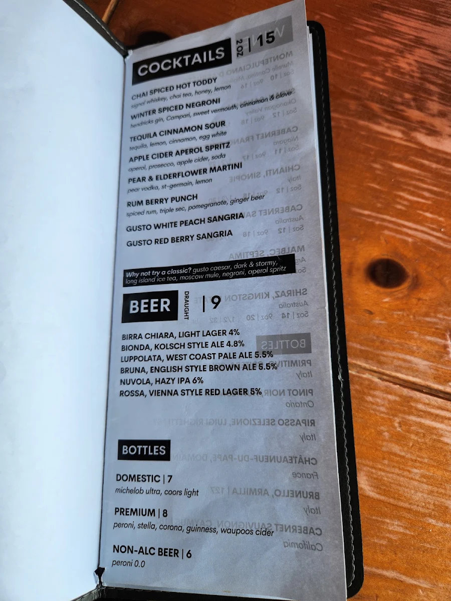 Menu, Trattoria Gusto