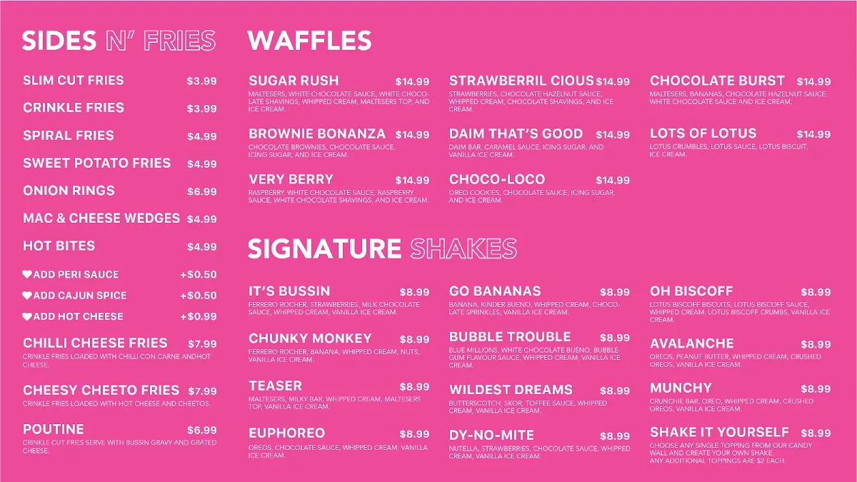 Menu, BUSSIN BURGER