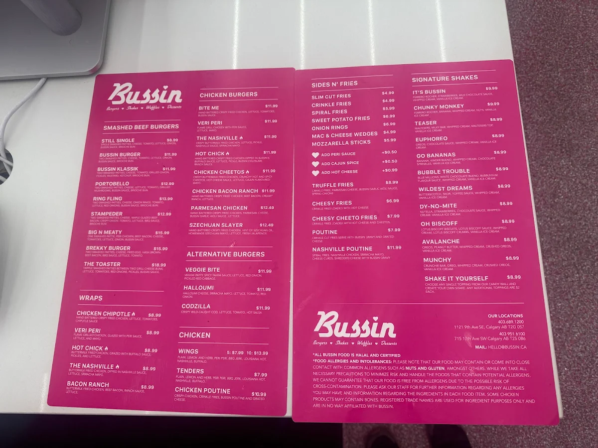 Menu, BUSSIN BURGER