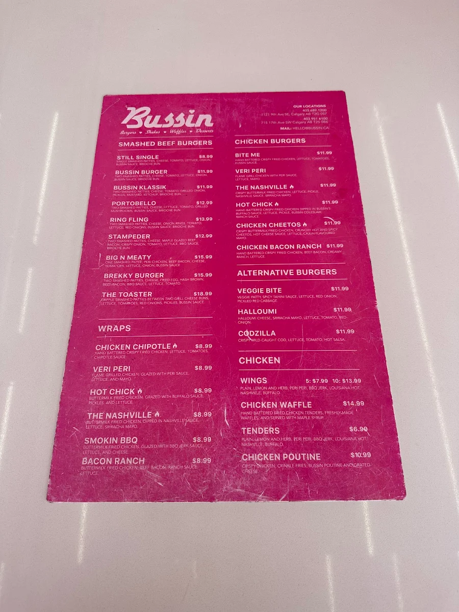 Menu, BUSSIN BURGER
