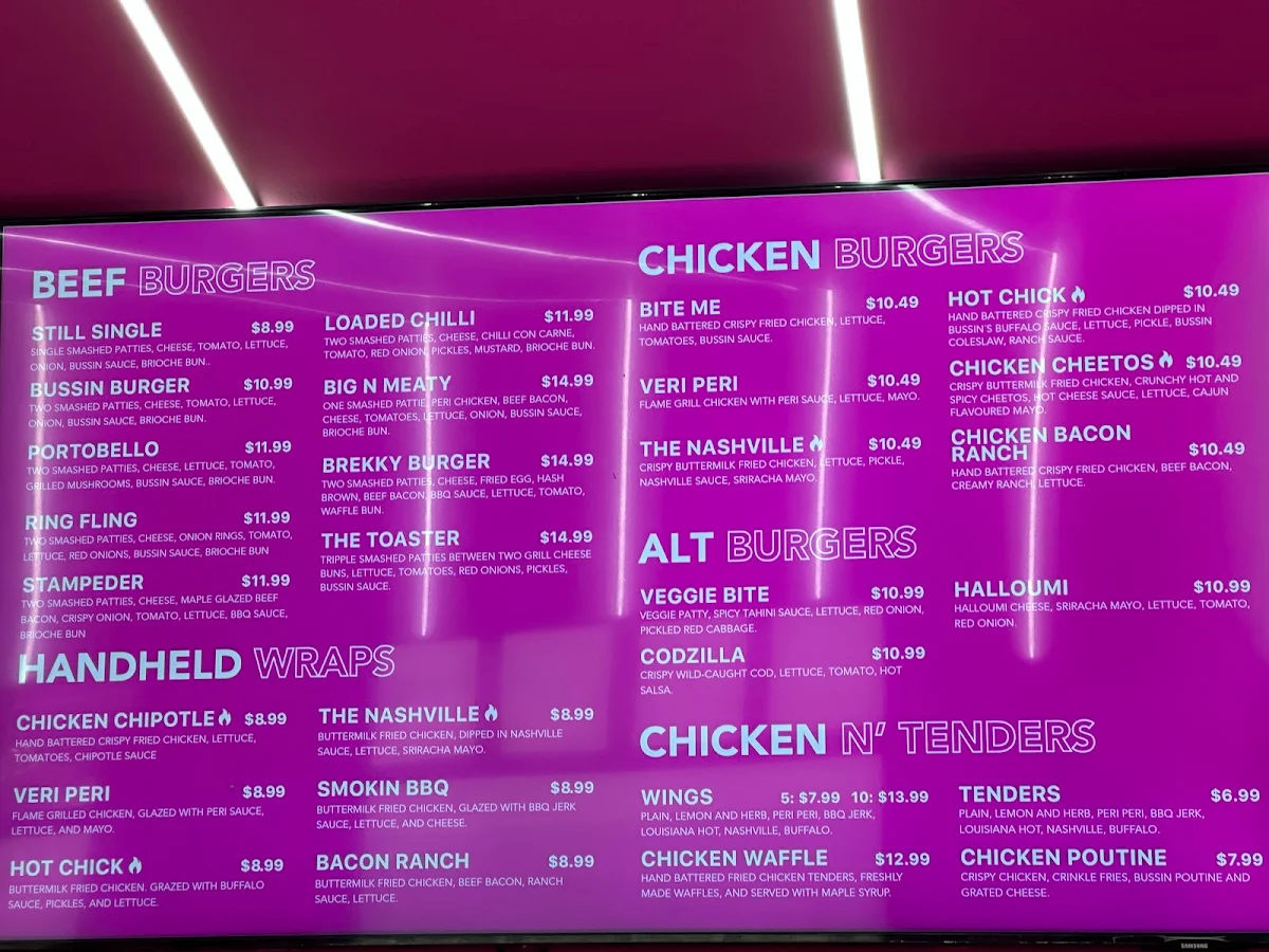 Menu, BUSSIN BURGER